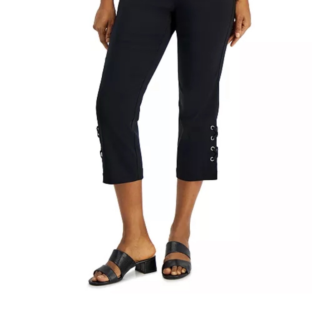 JM Collection Navy Capri Pants with lace up leg  Details